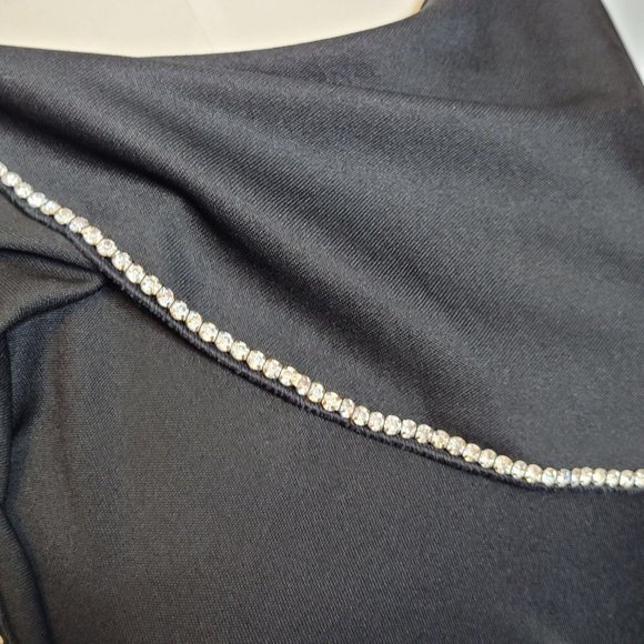 Retro 70s 80s Capelet Evening Gown Formal Black Rhinestone Trim Strait Lane Sm - Picture 4 of 10